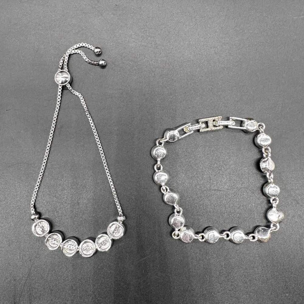 Rhinestone Tennis Bracelets Lot of Two Silver Tone Sparkle Glamorous Jewelry - Picture 4 of 9